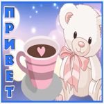 Postcard нежная открытка привет с мишкой и кофе