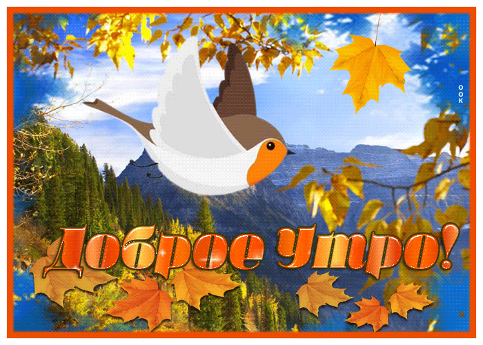 Picture картинка доброе утро с милой птичкой и осенними листьями