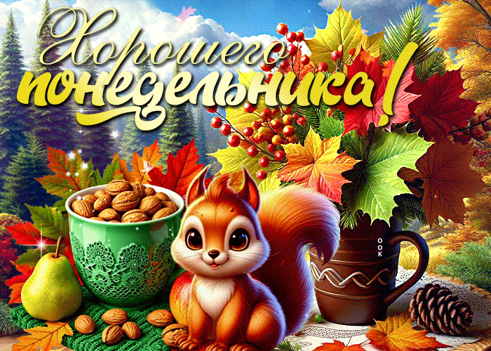 Postcard нежная открытка, понедельник и уют осени