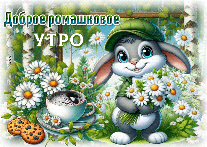 Postcard очаровывающая гиф-открытка, желает доброго ромашкового утра