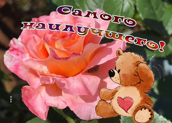 Postcard открытка самого наилучшего с розой и мишкой