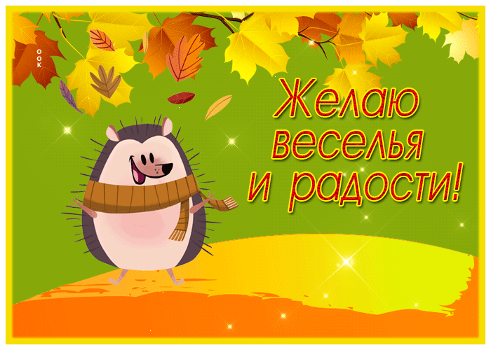 Postcard открытка желаю веселья и радости с милым ежиком