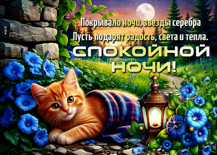 Postcard свежая гиф-открытка, пусть ночь подарит покой
