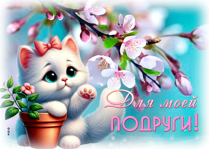 Postcard умиротворенная гиф-открытка с котиком для подруги