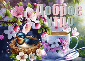 Postcard бархатная гиф-открытка, пусть утро по весеннему подарит настроение