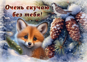 Postcard эффектная гиф-открытка, лисенок скучает без тебя