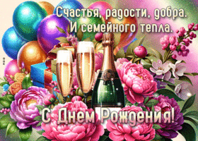 Picture гармоничная гиф-открытка, счастья и добра в твой день рождения