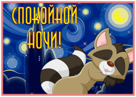 Postcard картинка спокойной ночи с милым енотом