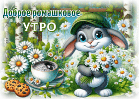 Postcard очаровывающая гиф-открытка, желает доброго ромашкового утра