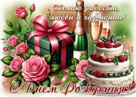 Postcard ярчайшая гиф-открытка, с днем рождения, пусть жизнь будет полна гармонии