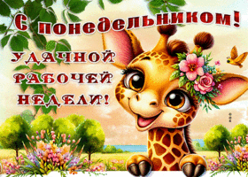 Picture заманчивая гиф-открытка с жирафом, удачного понедельника и рабочей недели